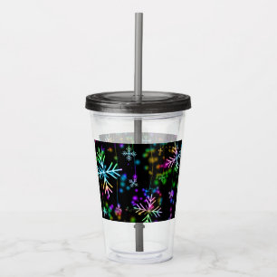 Christmas falling various neon colours snowflakes  acrylic tumbler