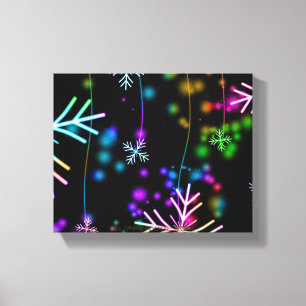 Christmas falling various neon colours snowflakes canvas print