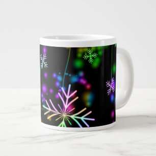 Christmas falling various neon colours snowflakes  large coffee mug