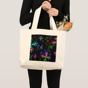 Christmas falling various neon colours snowflakes  large tote bag