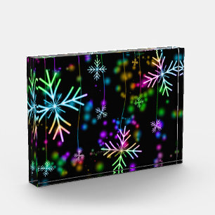 Christmas falling various neon colours snowflakes  photo block