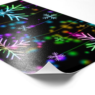 Christmas falling various neon colours snowflakes photo print