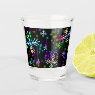 Christmas falling various neon colours snowflakes shot glass