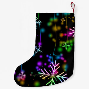 Christmas falling various neon colours snowflakes  small christmas stocking