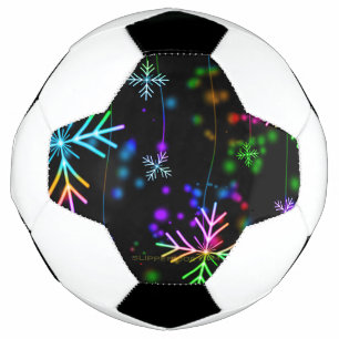 Christmas falling various neon colours snowflakes  soccer ball
