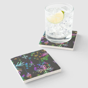 Christmas falling various neon colours snowflakes  stone coaster