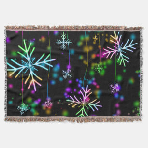 Christmas falling various neon colours snowflakes  throw blanket