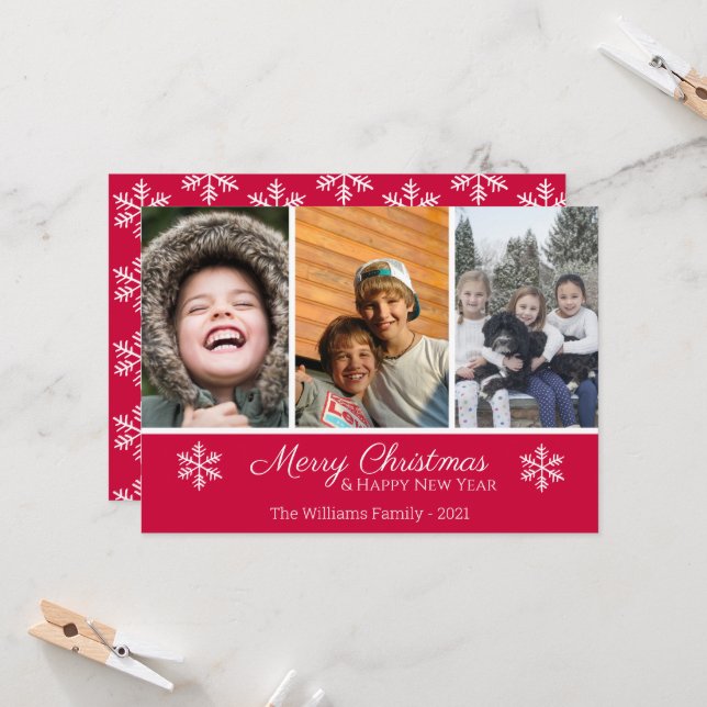 Christmas Family 3 Photo Snowflake  (Front/Back In Situ)