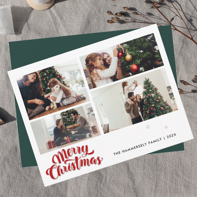 Christmas Family 4 Photos Festive Card (Christmas Family Photo Collage Greetings Card)