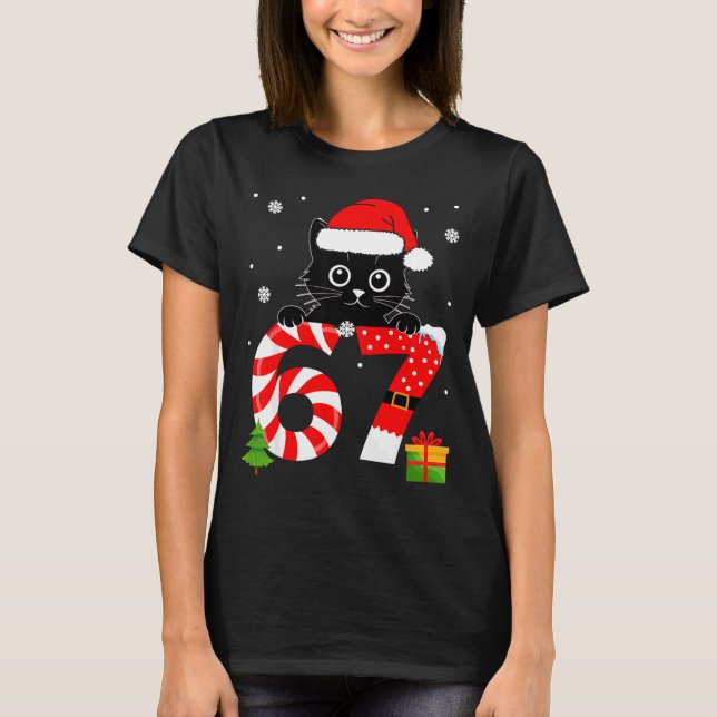 Christmas Family Black Cat 67 Six Seven Santa Men  T-Shirt (Front)