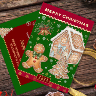 Christmas Family Card, Gingerbread Man, Red /Green