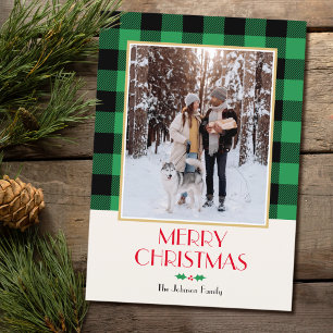 Christmas Family Custom Photo Rustic Green Folded Card