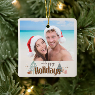 Christmas family friends simple modern tree cerami ceramic ornament