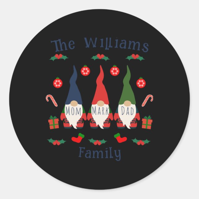 Christmas Family Gnomes Cute And Funny T Shirt  Classic Round Sticker (Front)