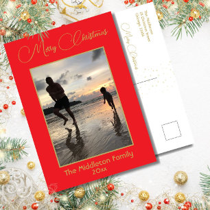 Christmas Family Gold Red Holiday Postcard
