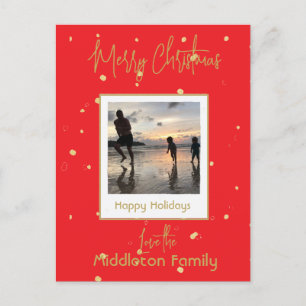 Christmas Family Gold Red Holiday Postcard