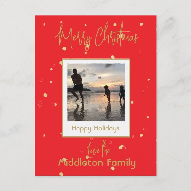 Christmas Family Gold Red Holiday  Postcard (Front)