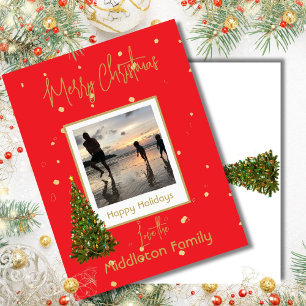 Christmas Family Gold Red Tree Holiday  Postcard