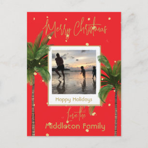 Christmas Family Gold Red Tropical Holiday  Postcard