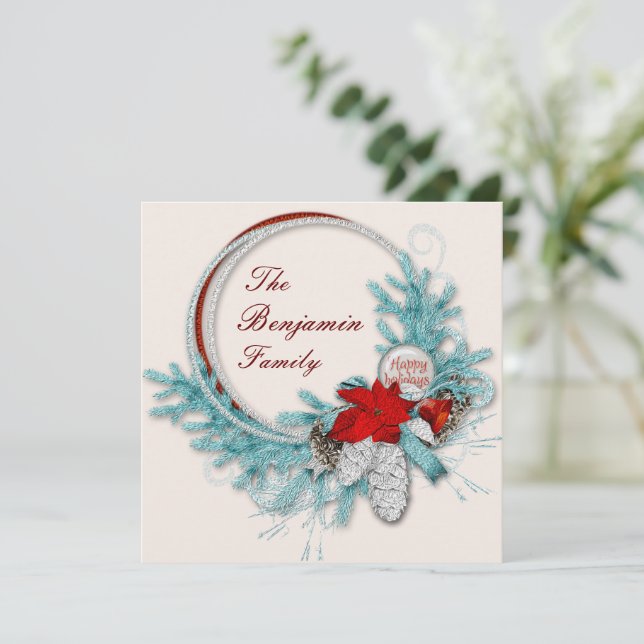 Christmas Family Holidays Vintage Wreath Custom Holiday Card (Standing Front)