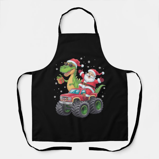 Christmas Family Matching Santa Truck Dinosaur  Apron (Front)