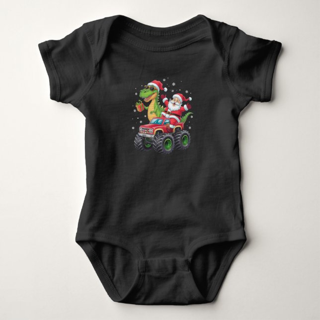 Christmas Family Matching Santa Truck Dinosaur  Baby Bodysuit (Front)