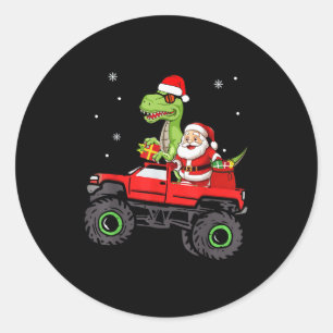 Christmas Family Matching Santa Truck Dinosaur Boy Classic Round Sticker