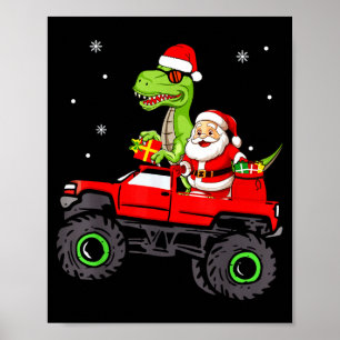Christmas Family Matching Santa Truck Dinosaur Boy Poster