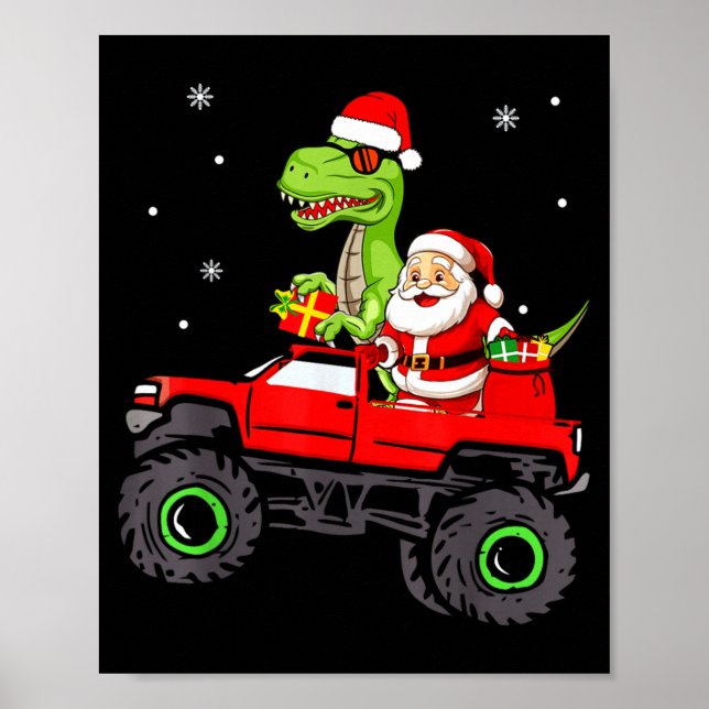 Christmas Family Matching Santa Truck Dinosaur Boy Poster (Front)