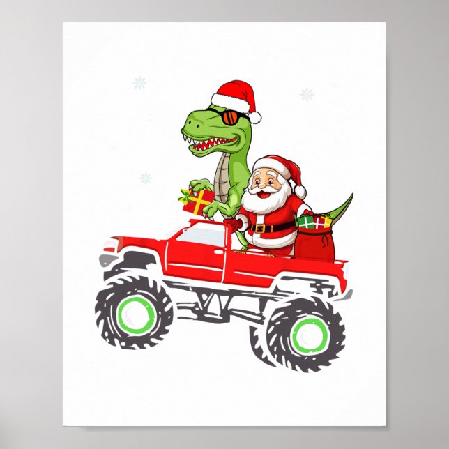 christmas family matching santa truck dinosaur boy poster (Front)