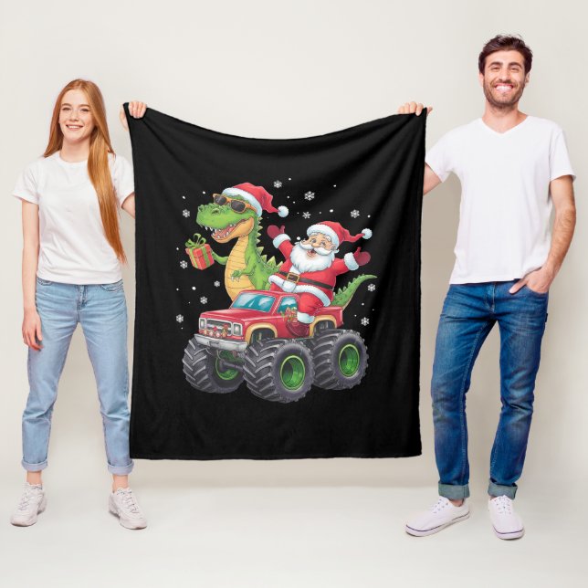 Christmas Family Matching Santa Truck Dinosaur  Fleece Blanket (In Situ)