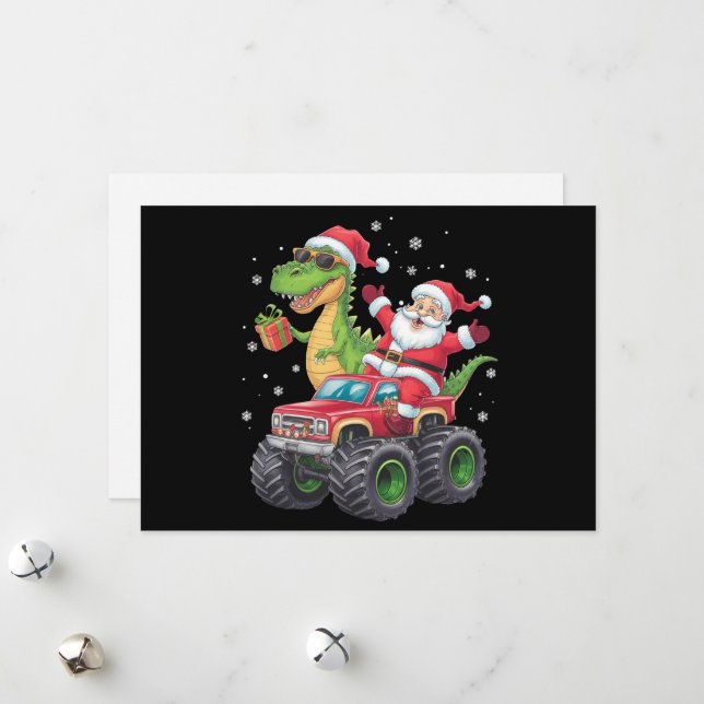 Christmas Family Matching Santa Truck Dinosaur  Holiday Card (Front/Back In Situ)