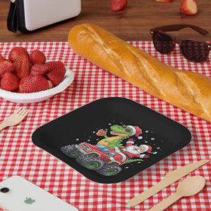 Christmas Family Matching Santa Truck Dinosaur  Paper Plate