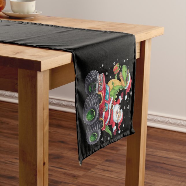 Christmas Family Matching Santa Truck Dinosaur  Short Table Runner (In Situ)