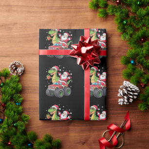 Christmas Family Matching Santa Truck Dinosaur  Wrapping Paper