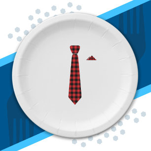 Christmas Family Matching Tie Buffalo Plaid Paper Plate
