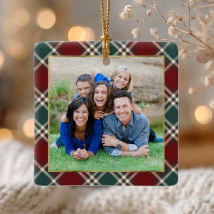 Christmas Family Memories Tartan Plaid Ceramic Ornament