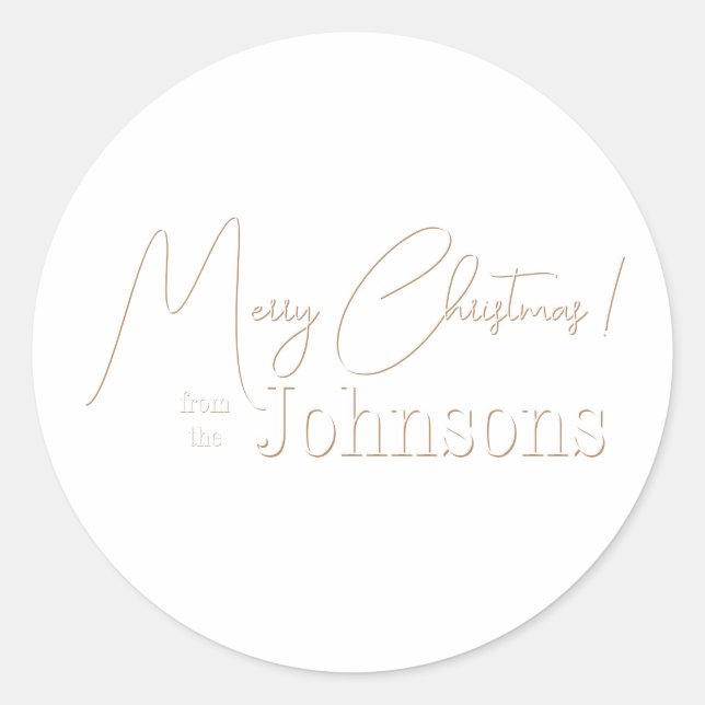 Christmas Family Minimal Boho White Classic Round Sticker (Front)