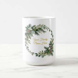 Christmas Family Name Mug with Pine and Berries