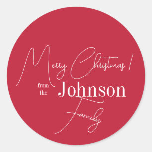 Christmas Family Name Red Classic Round Sticker