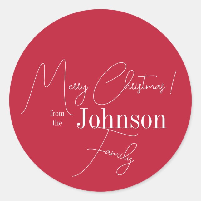 Christmas Family Name Red Classic Round Sticker (Front)