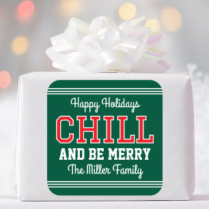 Christmas Family Name Typography Green Red Square Sticker