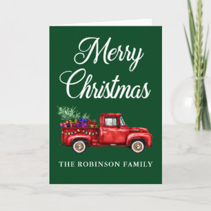 Christmas Family Name Vintage Red Truck Tree Gifts Card