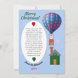 Christmas Family Newsletter Santa Hot Air Balloon Holiday Card