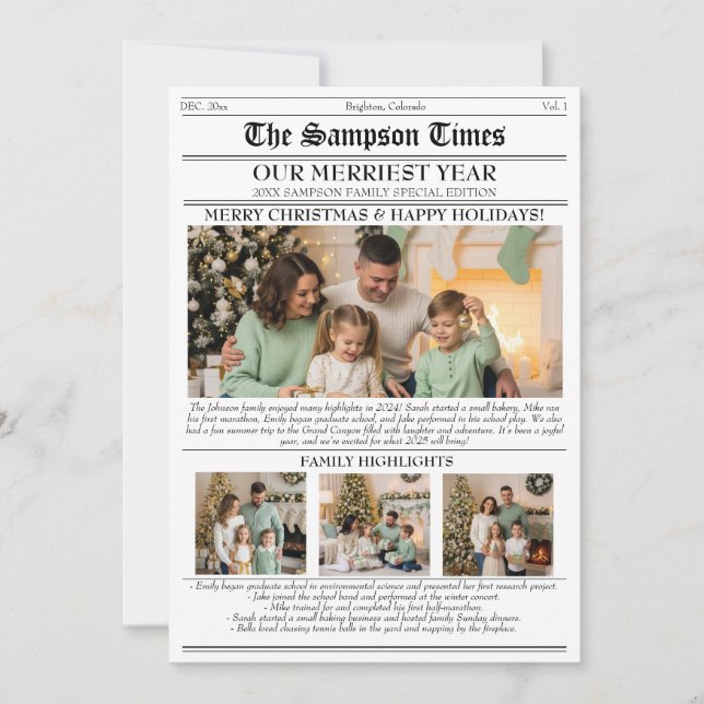 Christmas Family Newspaper Photo Newsletter Holiday Card (Front)