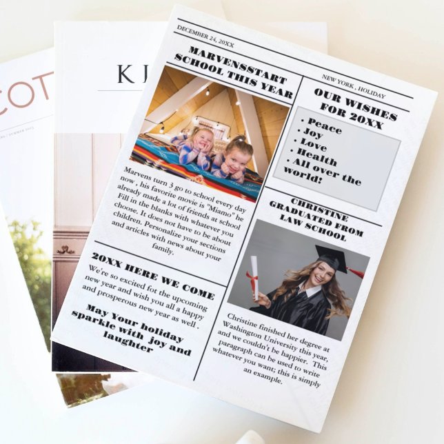 Christmas Family Newspaper + Year In Review Photo  Invitation (Creator Uploaded)