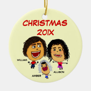 Christmas Family of Three Cartoon Ceramic Tree Decoration