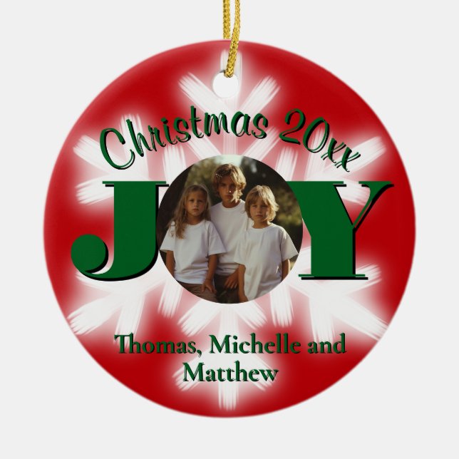 Christmas family personalise photo template ceramic tree decoration (Front)