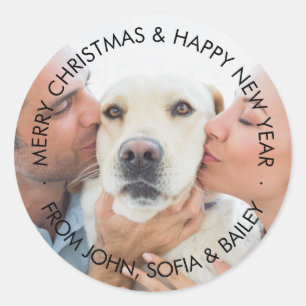 Christmas family photo and custom text holiday classic round sticker