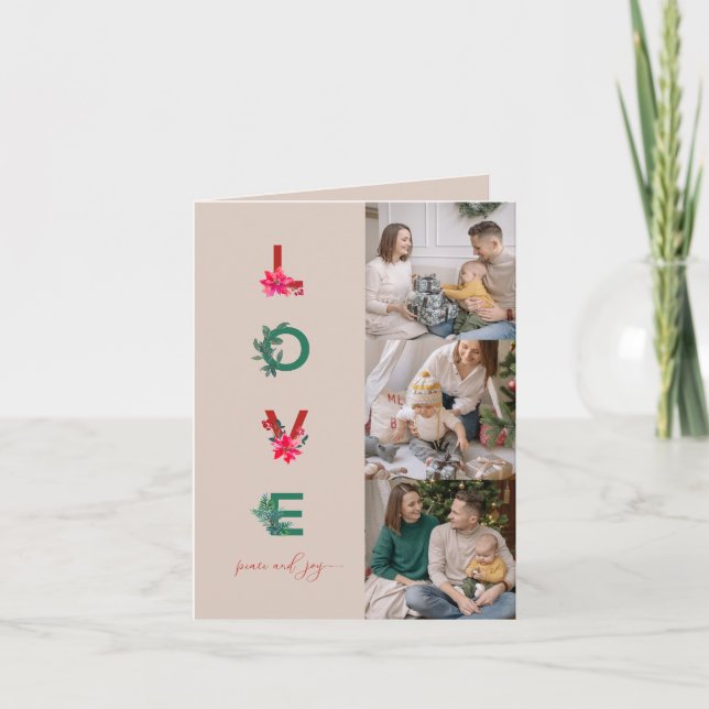 Christmas Family Photo Collage | Love Peace Joy Holiday Card (Front)